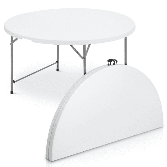MoNiBloom Round Folding Table with Handle, 4.5Ft Heavy Duty Commercial Event Wedding Party Desk, for 6 to 8 Seat, White