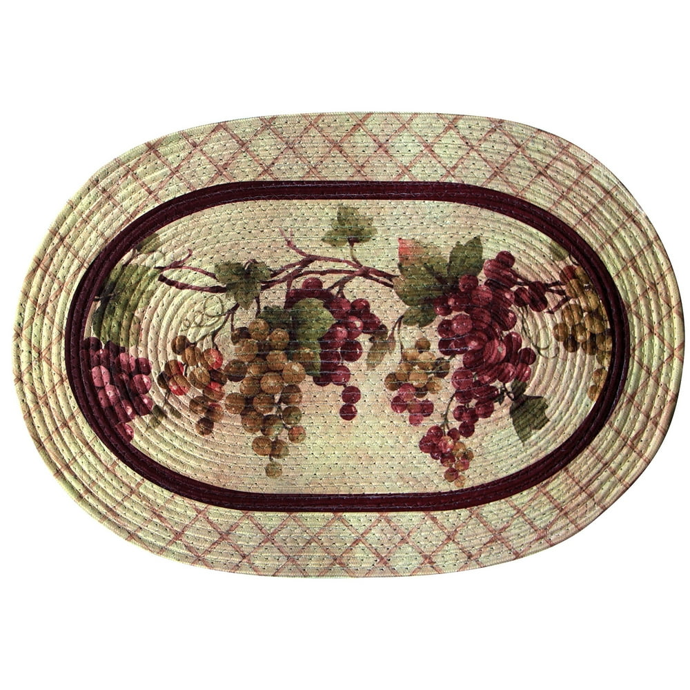 Braided 20" x 30" Oval Printed Kitchen Floor Rug Mat Tuscany Wine