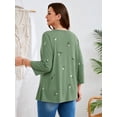 thumbnail image 6 of SHOWMALL Plus Size Floral Tops for Women, 3/4 Sleeve Button V Neck Vacation Tunic Blouse, Moss Green Cascading Floral, Size 3X, 6 of 6
