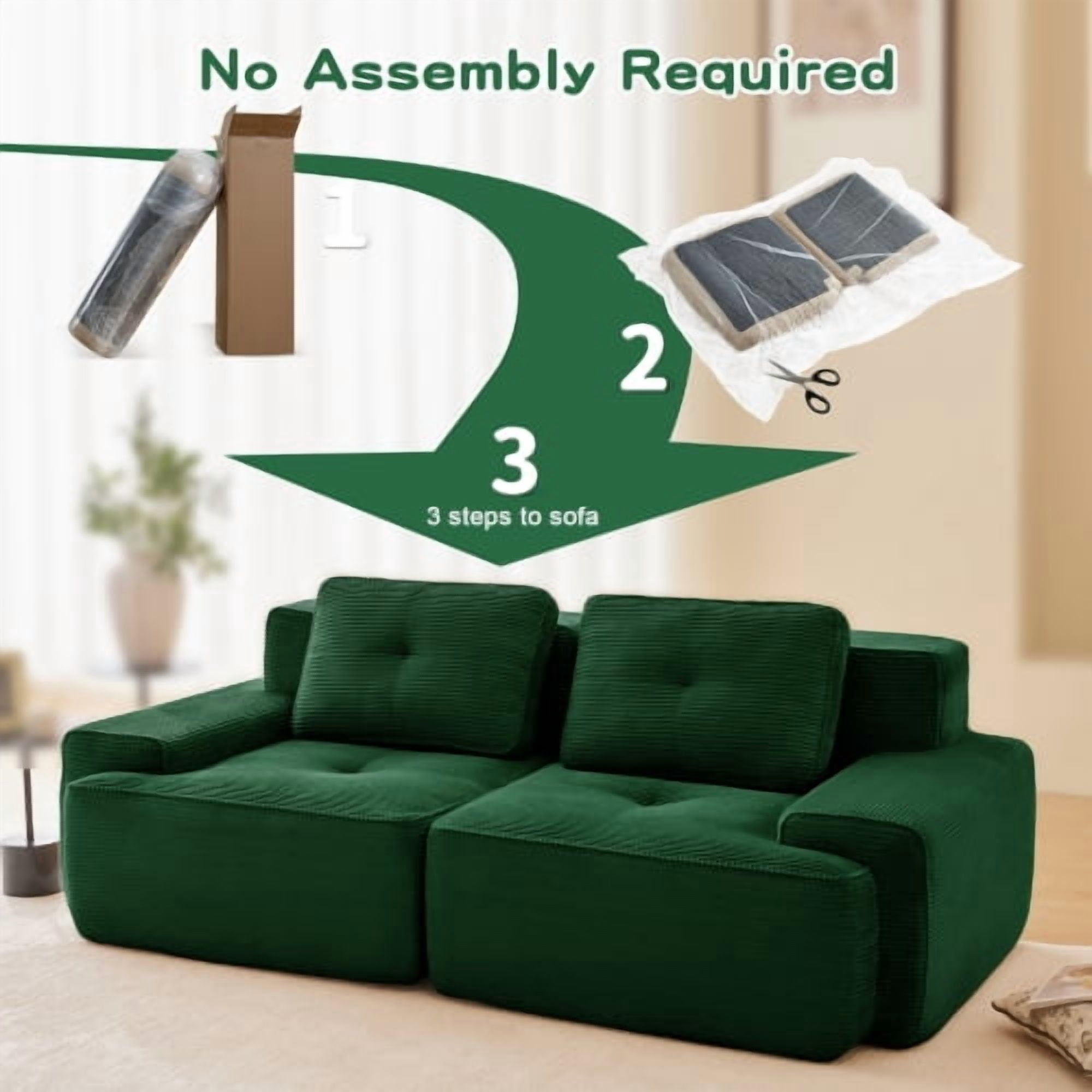 82-Inch Modern L-Shaped Modular Sectional Sofa for Living Room, Green Corduroy 2-Seater Couch with Deep Seat, Tufted Design