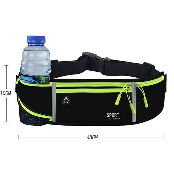 Running Belt with Two Zippered Pockets and Water Bottle Holder, Fits Phone, Keys, Travel Essentials Adjustable Waist Pack for Women Men Hydration Hip Packs for Running Walking Traveling