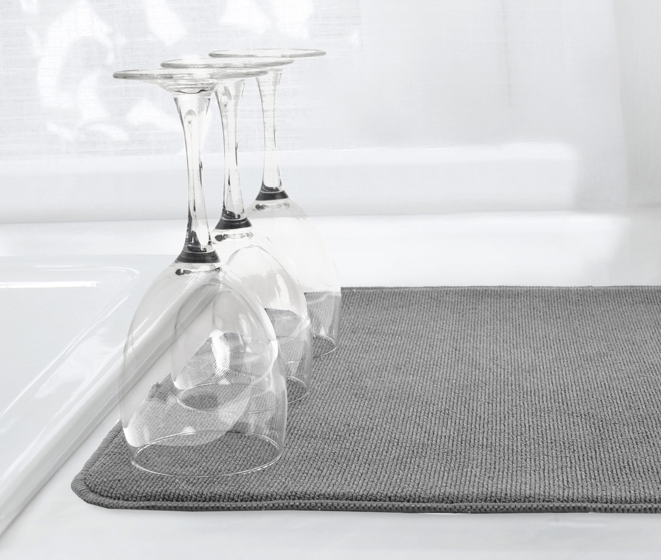 Kitchen Basics Microfiber Dish Drying Mat, 16"x18", Gray, Stiched Plaid