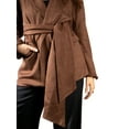 thumbnail image 3 of Jess by Meiko Women's Faux Suede Jackets Long Sleeves Notched Lapel Wear-to-Work Wrap Belt Blazer XL Brown, 3 of 9