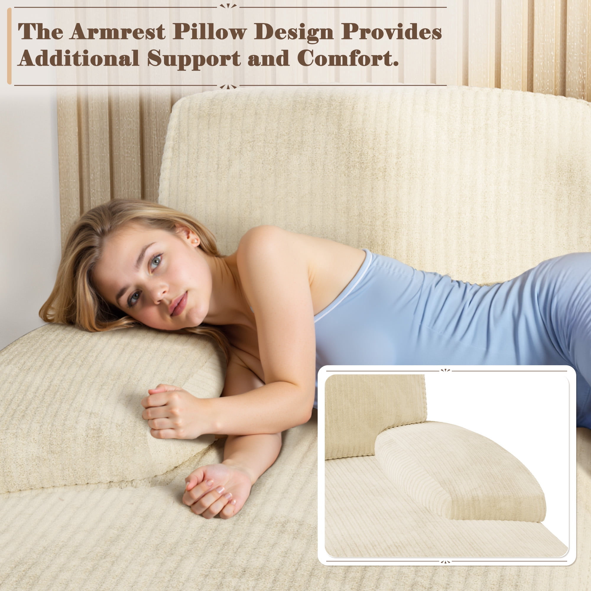 Homall U Shaped Sectional Sofa with Soft Corduroy Sofa Couch with Double Chaise for Apartments,Living Room, Corduroy Beige
