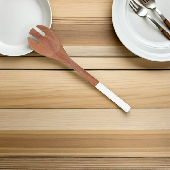 PAMINGONO Wooden Kitchen Spoons Brown Handles for Stirring Salads Mixing Noodles 2Pcs