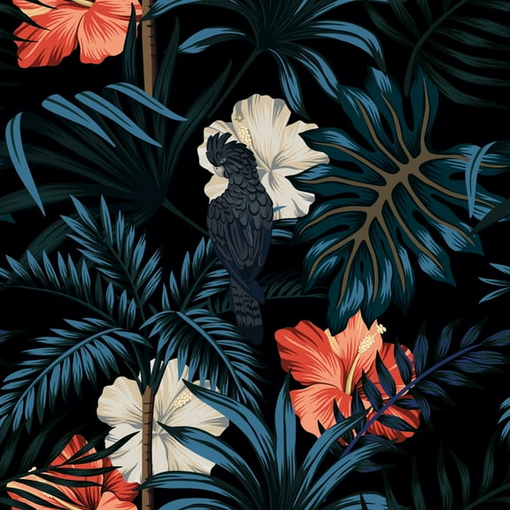 MuralsPrint Hawaiian Tropical Parrot Peel and Stick Wallpaper - 10'ft H x 24''inch W