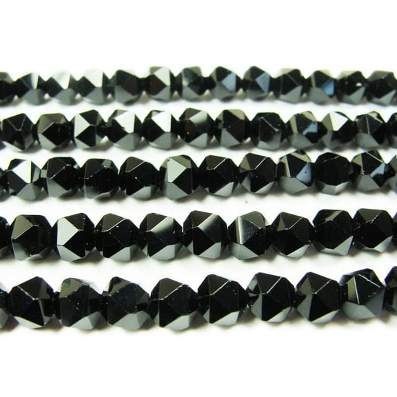 6mm 15.5 Inches Black Shiny Diamond-Cut Glass Beads For Jewelry Making