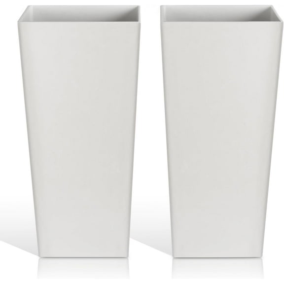 Tall Planters for Outdoor Plants, Large Resin Flower Pots for Garden, Front Porch, Patio, Indoor - Set of 2 (White, 28 inch - 2 Pack)