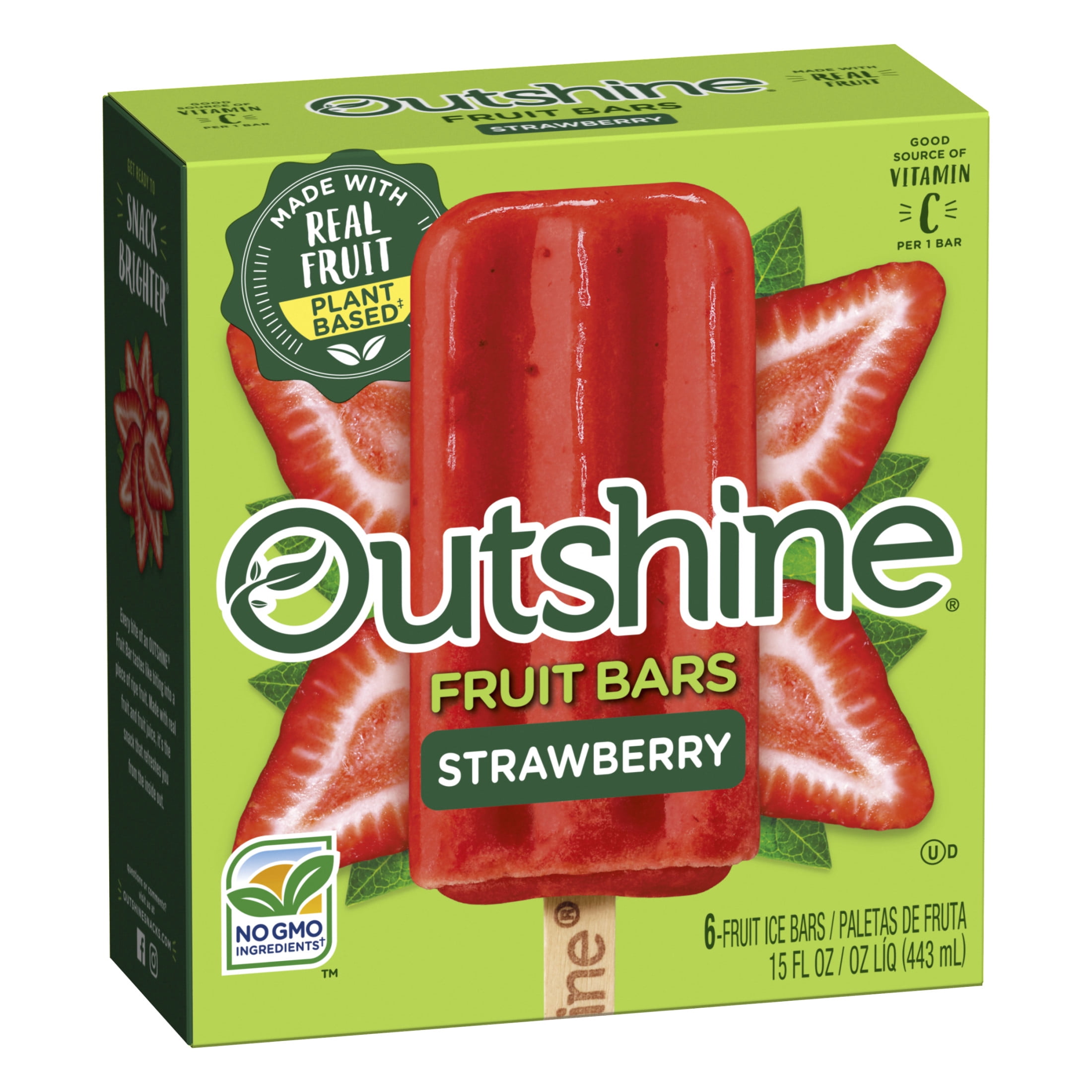 Outshine Strawberry Frozen Fruit Bars, Non-GMO, Gluten Free, 6 Count