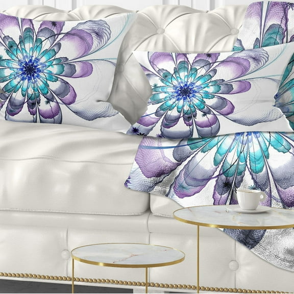 Designart Fractal Flower Light Blue - Floral Throw Pillow - 12x20