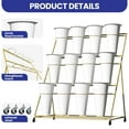 thumbnail image 6 of Floral Stand Plant Display Stand, 3-Tier Gold Flower Cart Shelf with Brake Wheels, 12 Removable White Buckets, Iron Flower Bar for Florist, Weddings, Backyard, Flower Pop-Up Events, 6 of 8
