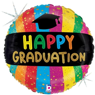 18 inch Colorful Happy Graduation Betallic Foil Mylar Balloon - Party Supplies Decorations