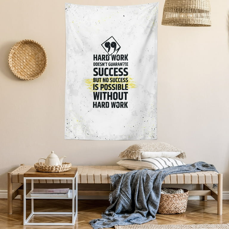 Motivational Tapestry Hard Work Success Inspirational Quote Grunge Theme Typographic Concept Wall Hanging for Bedroom Living Room Dorm Decor 40W X 60L Inches Yellow Black White by Ambesonne Walmart ...