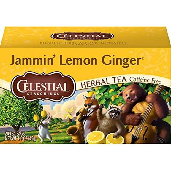 Celestial Seasonings Herbal Tea, Jammin Lemon Ginger, Caffeine Free, 20 Tea Bags (Pack Of 6)
