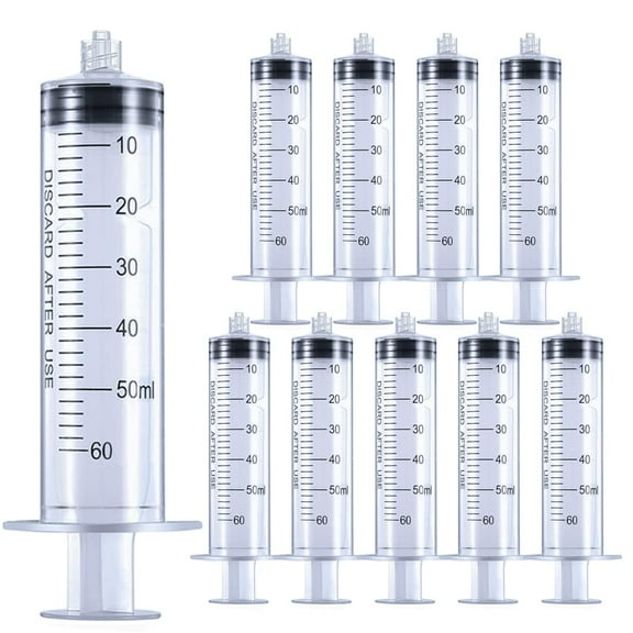 WuPing 10 Pack Plastic 60ml Syringe for Liquid - Large Liquid Measuring Syringes Without Needle for Scientific Labs, Feeding Dogs Meds, Oil or Glue Applicator