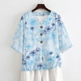 thumbnail image 4 of Xoenoiee Dandelion Flower Print Button Down Shirts for Women Summer 2026 Cotton Linen V Neck 3/4 Sleeve Tops Loose Vacation Beach Blouses Tunic, Size 2XL, 4 of 7