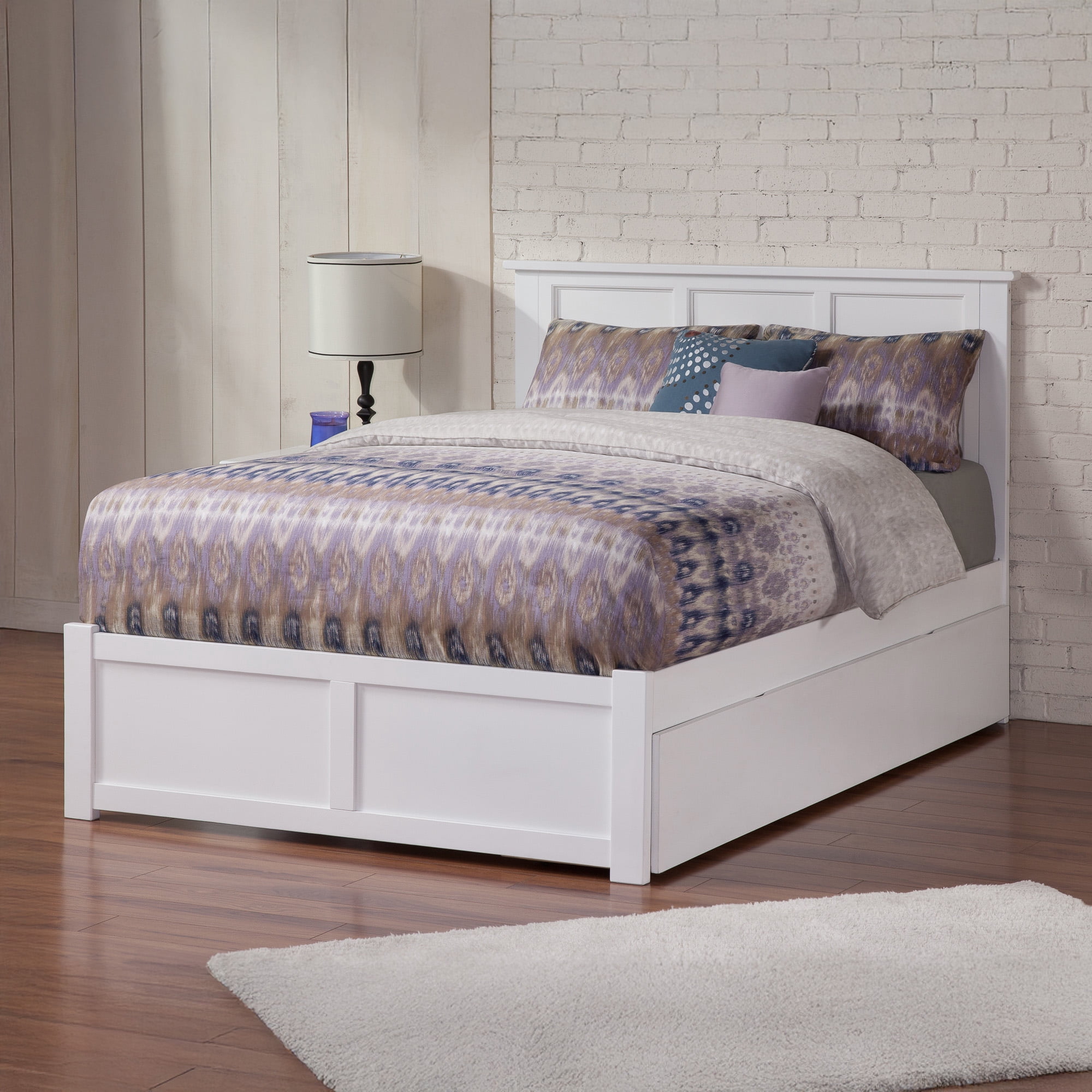 AFI Madison Queen Wood Platform Bed with Headboard Footboard & Twin XL Trundle, White