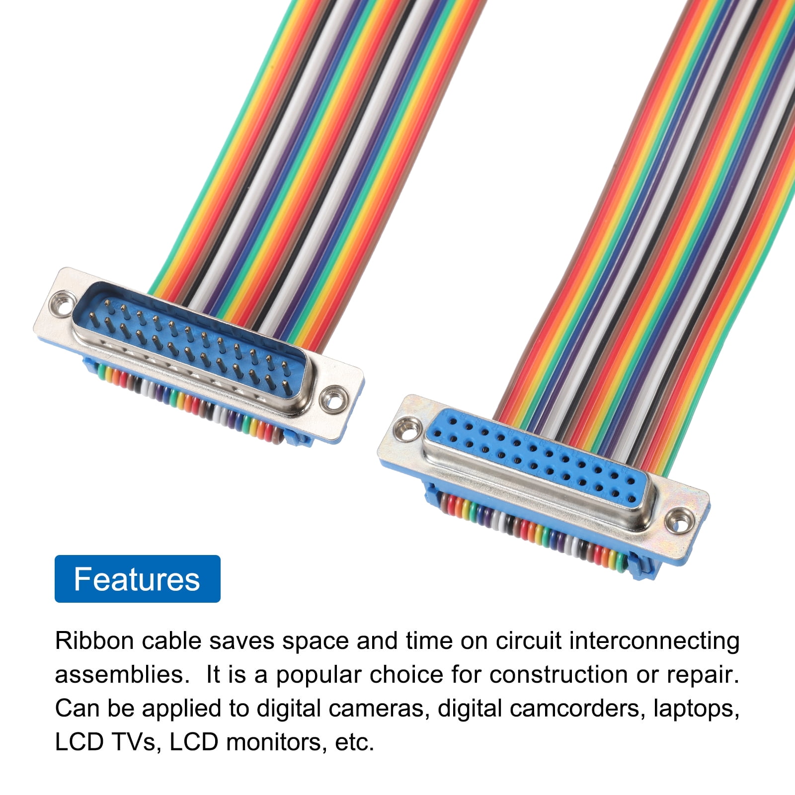 4 Pcs IDC Rainbow Wire Flat Ribbon Cable DB25 Male to DB25 Female 19.7 Inch Length 2.54mm Pitch Breadboard Jumper Wires for Electronic Projects