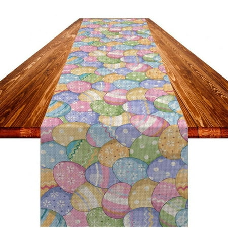 

Linen Easter Day Table Runner Rustic Colored Eggs Flowers Spring Home Dinning Room Decoration
