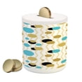 thumbnail image 1 of Abstract Piggy Bank, Trippy Geometric Circles Dotted Yellow Rounds on Zig Zag Lines Background Art Print, Ceramic Coin Bank Money Box for Cash Saving, 3.6" X 3.2", Aqua, by Ambesonne, 1 of 4
