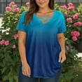 thumbnail image 4 of TQWQT Plus Size Tops for Women 4x-5x Sexy Short Sleeve Tee Shirt Tops Gradient Print T-Shirt V Neck Criss Cross Shirts Loose Fit Casual Tunic Tops Sky Blue 2XL, 4 of 4