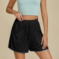 thumbnail image 5 of Bloomae Linen Shorts for Women Trendy Lightweight Smoked High Waisted Casual Summer Pull On Drawstring Beach Loost Fit Shorts with Pockets Black M, 5 of 8