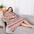 thumbnail image 5 of Oversized Wearable Blanket Hoodie,Pink Striped Geometric Pattern Sherpa Blanket Hoodie with Super Pockets,Super Warm Fuzzy Pullover for Women & Men, 5 of 6