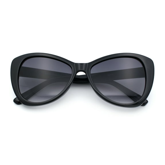 Womens Oversized Cat Eye Minimal Plastic Retro Diva Sunglasses Black - Smoke