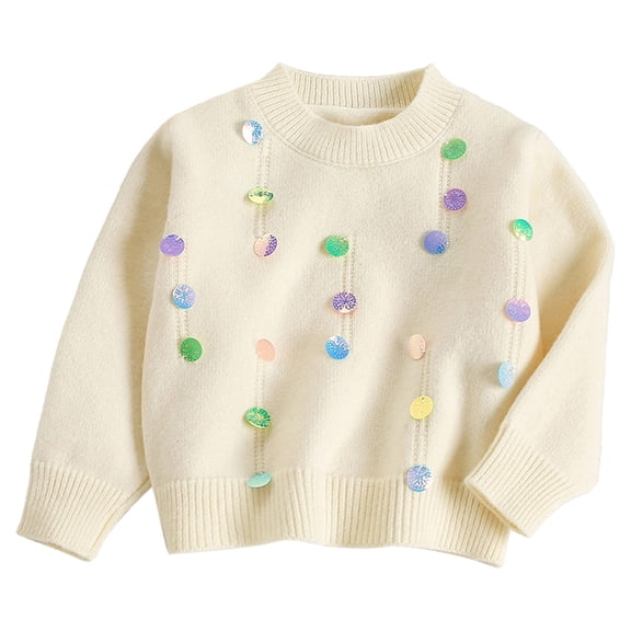 Lorytime Kids Crew Neck Sweaters for Girls Sequined Knitted Pullover Crewneck Long Sleeve Tops Spring Knitwear 7 Years