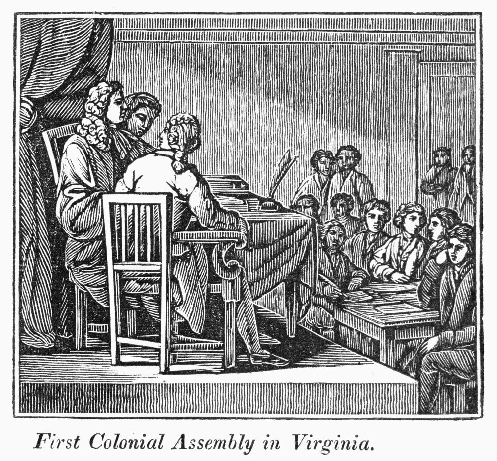 House Of Burgesses, 1619. /Na Representation Of The First Colonial Assembly In Virginia In 1619