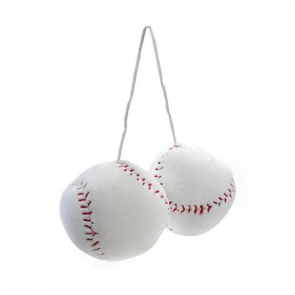 Vintage Parts USA 334283 Fuzzy Hanging Rearview Mirror Baseballs - White & Red&#44; Pack of 2