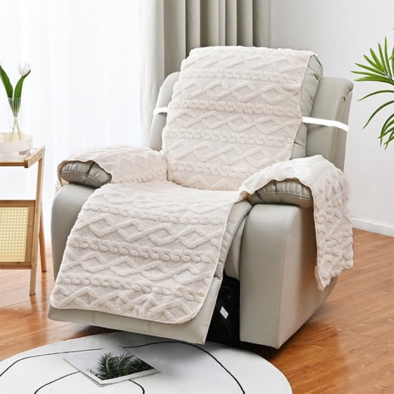 Jacquard Plush Recliner Chair Cover, Soft Fuzzy Fluffy Reclining Chair Cover With Elastic Straps, Furniture Protector