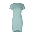 thumbnail image 4 of QUYUON Women Bodycon Mini Dress Summer Round Neck Short Sleeve T-Shirt Tunic Dress Work Office Business Pencil Dresses Asymmetrical Evening Cocktail Party Club Short Dress, Light Blue L, 4 of 6