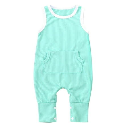

Infant Baby Summer Sleeveless Pants Bodysuit Fashion Round Neck Tank Top Pants Bodysuit Solid Cotton Tank Top Pants Bodysuit
