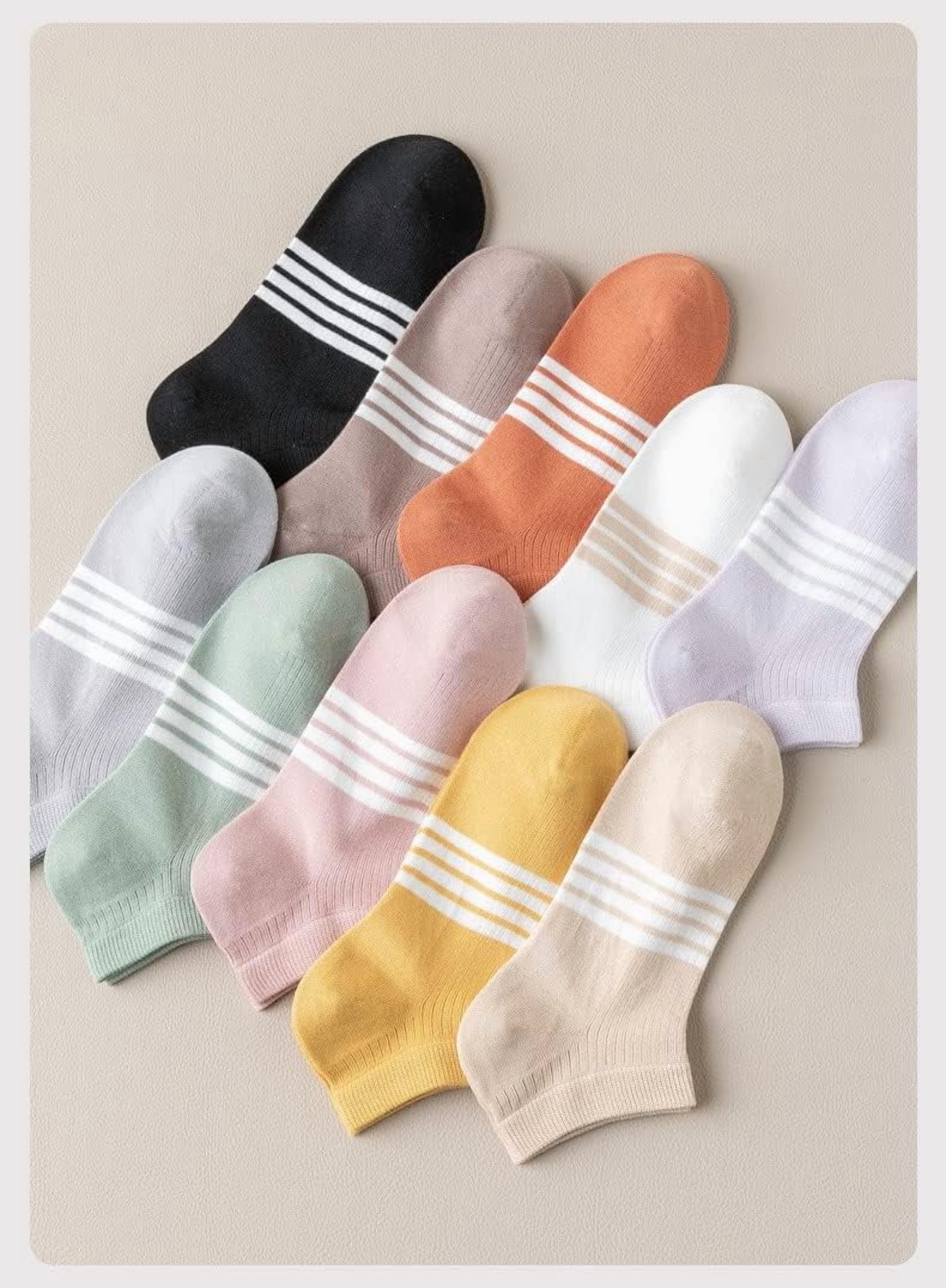 CoCozhu 10/20 Pairs Striped Combed Cotton Socks For Women Girls Non-pilling Moisture-wicking Ankle Socks