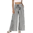 thumbnail image 2 of Womens Summer Casual Striped Pants Loose Wide Leg Lounge Pants Elastic Waist Palazzo Trousers with Pockets(Black,M), 2 of 6