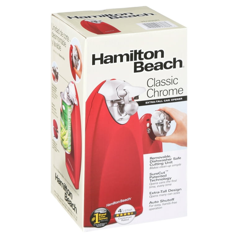 Hamilton Beach Electric Automatic Can Opener with Auto Shutoff, Knife  Sharpener, Cord Storage, and SureCut Patented Technology, Extra-Tall, Red
