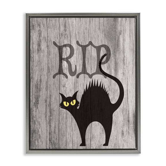 Stupell Industries Traditional RIP Halloween Cat Gray Floating Frame Canvas Art, 17 x 21, by Lil' Rue