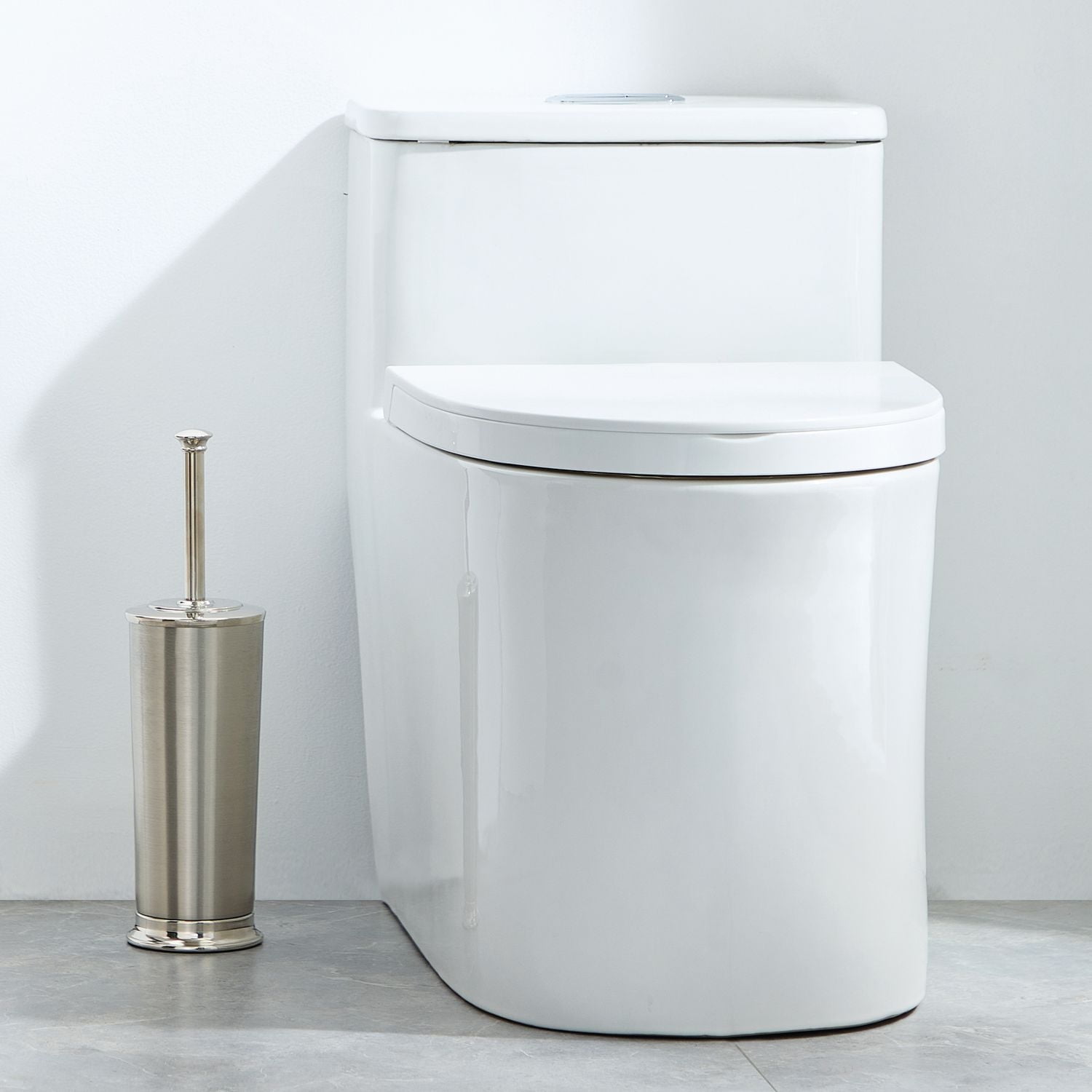 Brosse de cuvette de toilette en métal nickel Mainstays Henrey, 1 brosse de cuvette de toilette avec poignée et bidon pour salle de bain 1 brosse de toilette