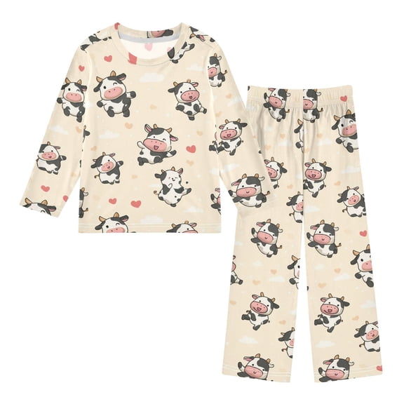 Loving and Cute Cow Cozy Soft Long Sleeves Top and Pants 2 Piece Cool Pjs Pajamas Set Sleepwear Size 3-11Y