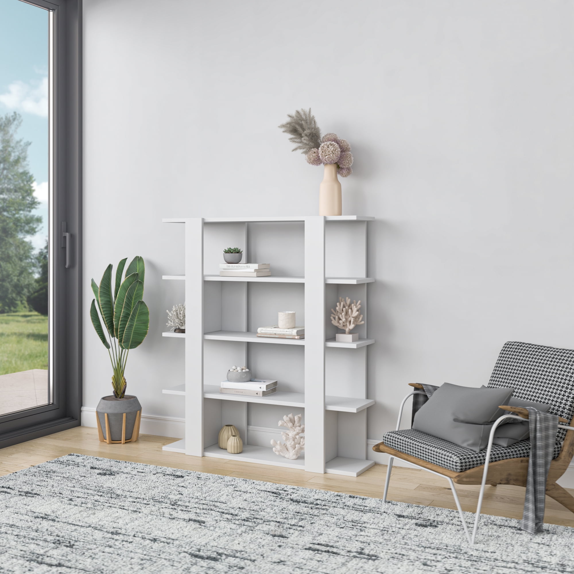 Ada Home Decor 4 Shelf Bookcase Multiple Tier Open Shelf Modern Book Shelves, White