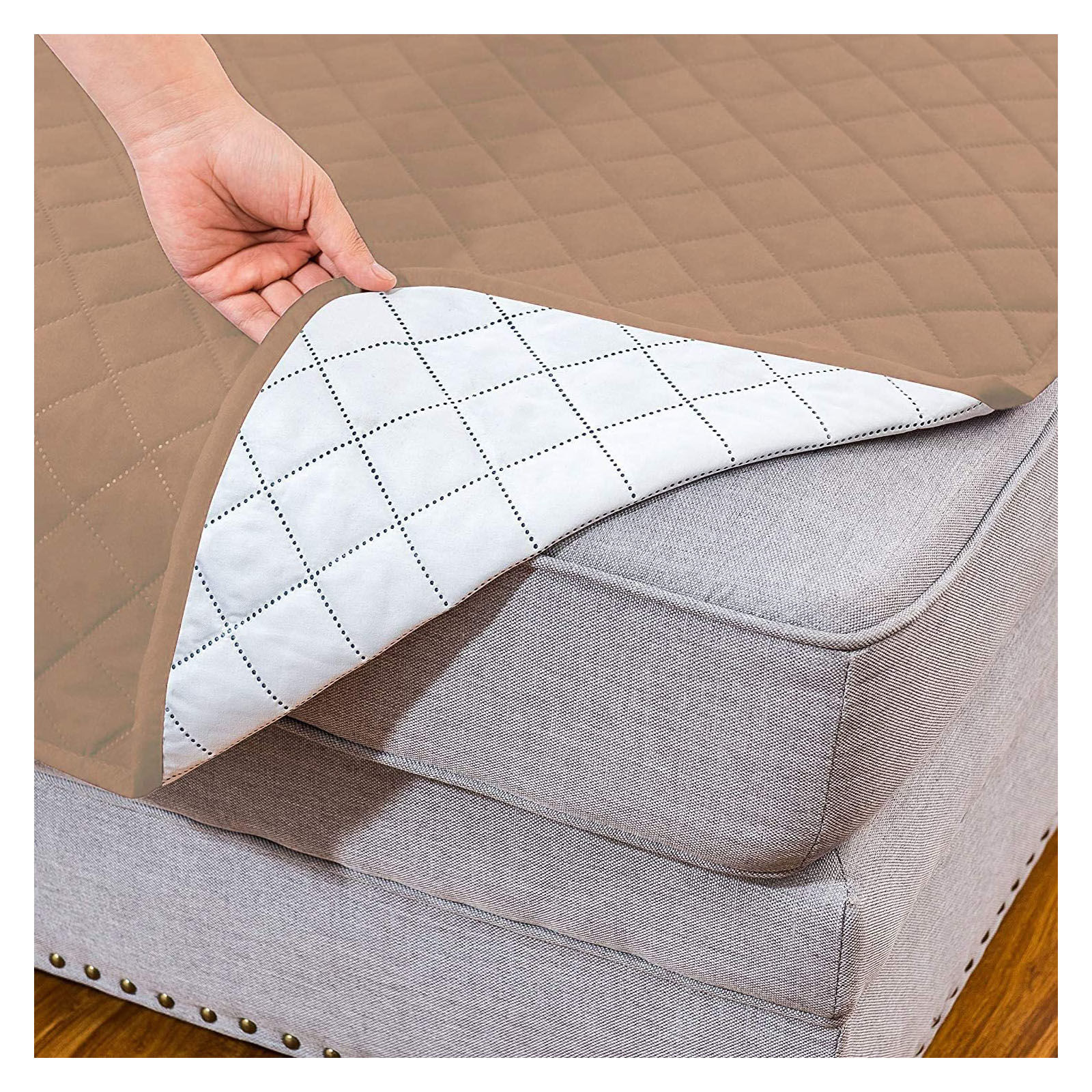 Quilting Waterproof Recliner Slipcover, Recliner Chair Cover Reversible Armchair Covers Sofa Slipcover Elastic Band Recliner Cover Anti-Slip Armchair-Khaki-small