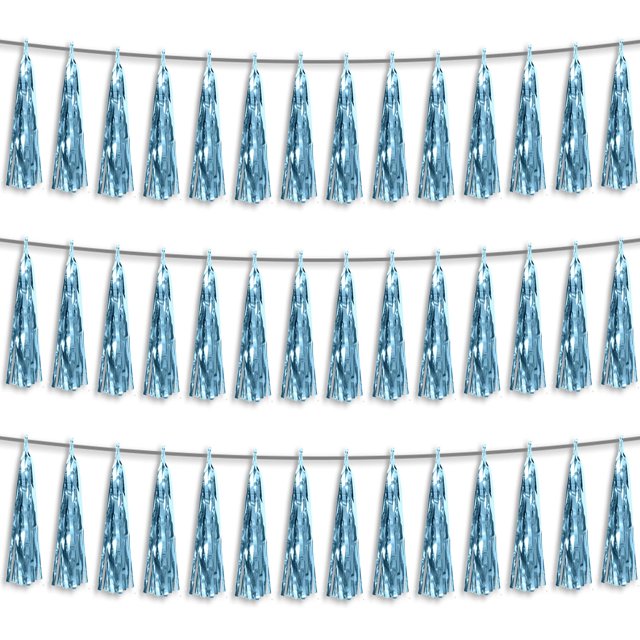 Tassel Streamers Banner Hysilla con flecos de aluminio azul claro, x3