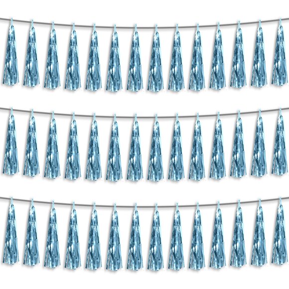 Tassel Streamers Banner Hysilla con flecos de aluminio azul claro, x3