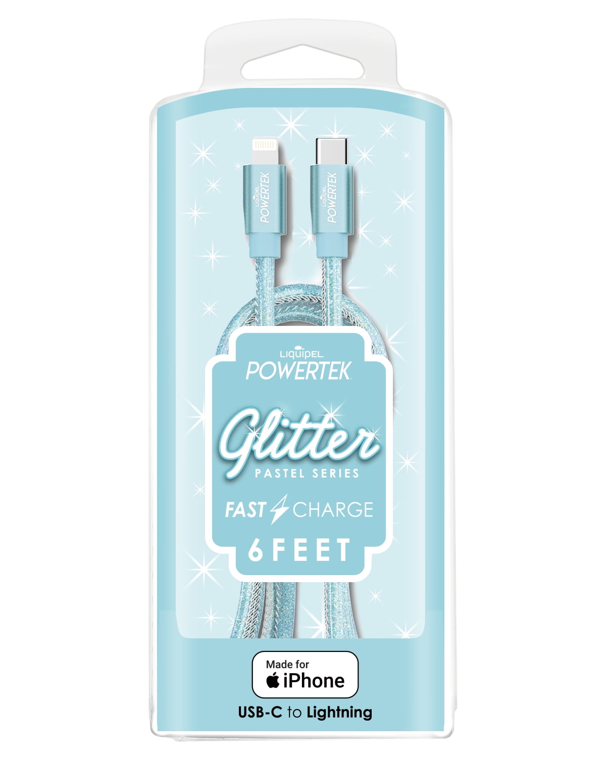 Liquipel Powertek USB C Lightning iPhone Charger Cable [MFI Certified], 6ft Fast Charging, Pastel Glitter