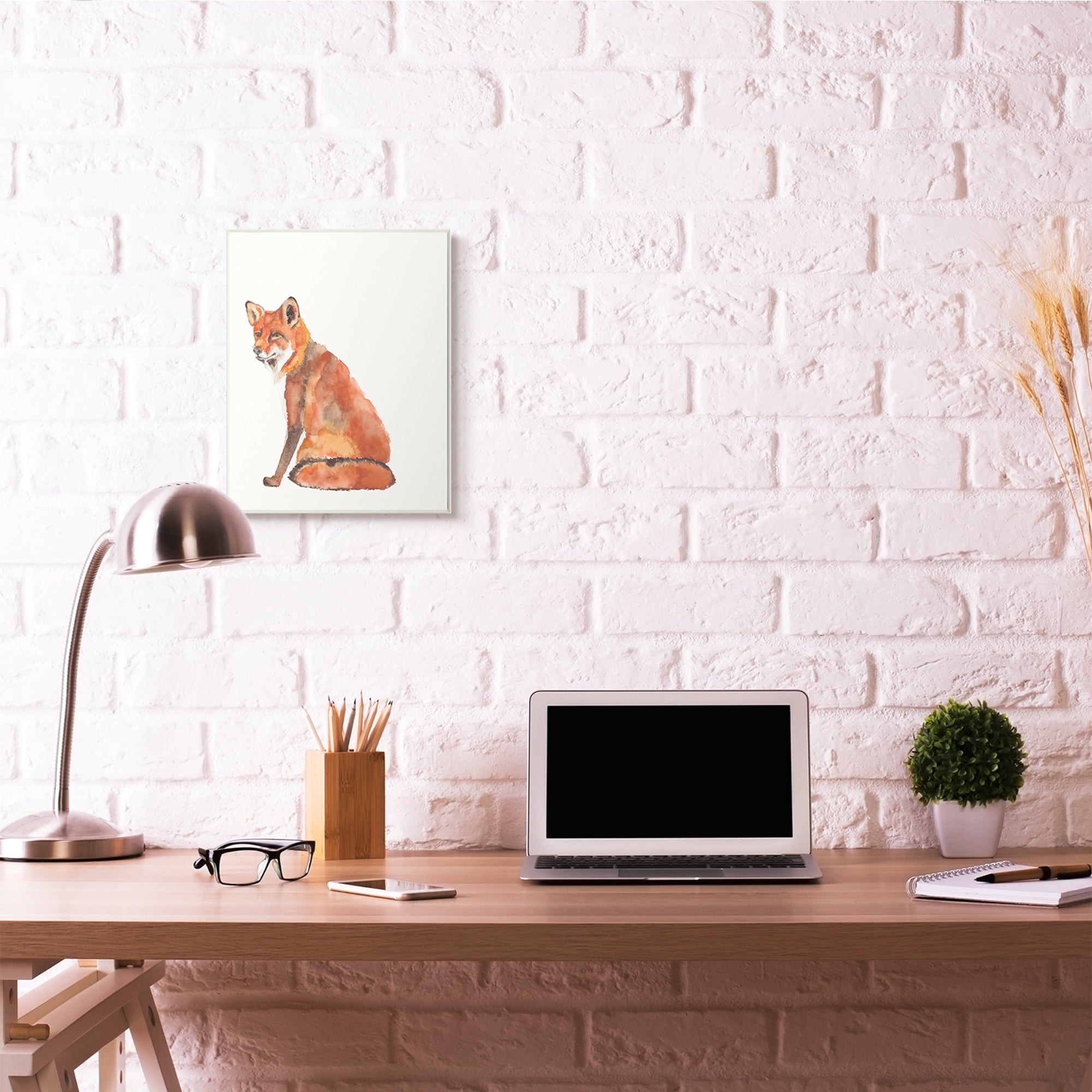 Stupell Industries Curious Fox Orange Watercolor Animal Orange Painting Wall Plaque by Jennifer Goldberger, 13" x 19", Wall Plaque