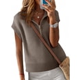 thumbnail image 2 of Womens Short Sleeve Cropped Knit Tops Half Zip Cap Sleeve Lightweight Oversized Sweater Vest, 2 of 5