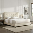 thumbnail image 3 of Bridgevine Home King Size Tall Dynasty Beige Tufted Headboard Upholstered Platform Bed, 3 of 13