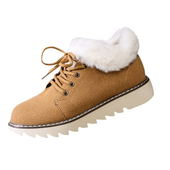 Xfvqtps Womens Plush Lined Snow Boots Winter Warm Comfortable Short Boots Fashion Lace up Ankle Boots Plus Size Outdoor Chunky Sole Brown