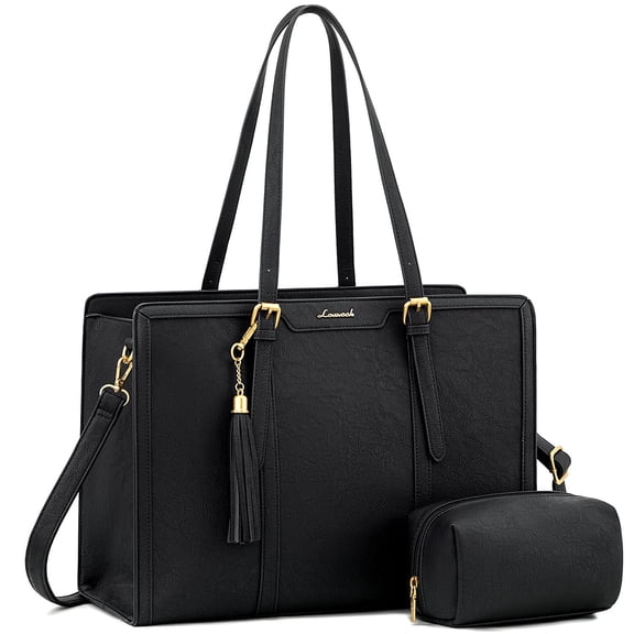LOVEVOOK Laptop Bag for Women Vintage Leather Work Tote 15.6 inch Large Capacity Computer bag with Clutch Purse for Office, Travel, Casual